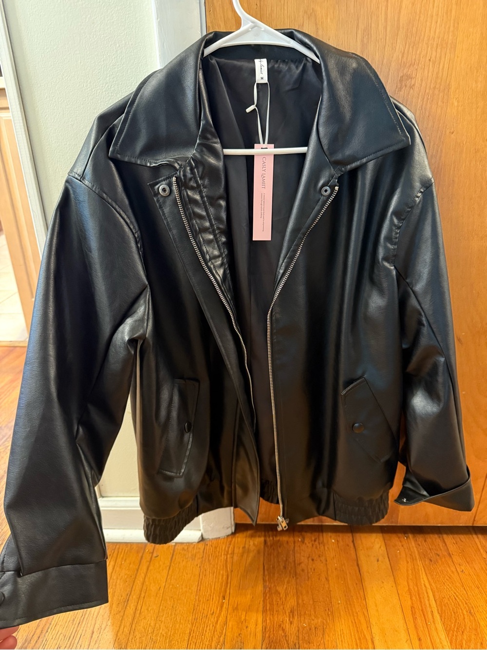 Black Faux Leather Zip Front Jacket